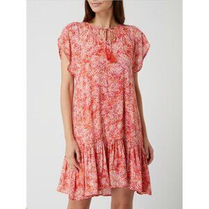 Suncoo Paris Carmen Rose Mini Dress Apricot Pink Ruffle Hem Tied Neck Medium